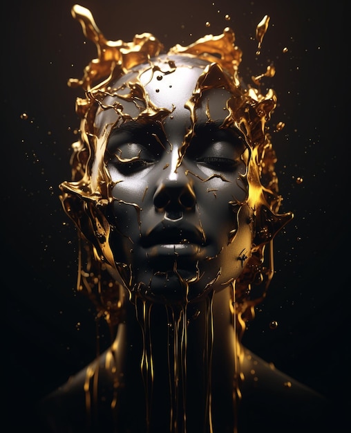 A close up of a womans face with gold paint on it generative ai