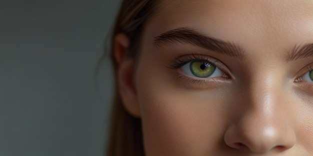 Photo a close up of a womans face with green eyes