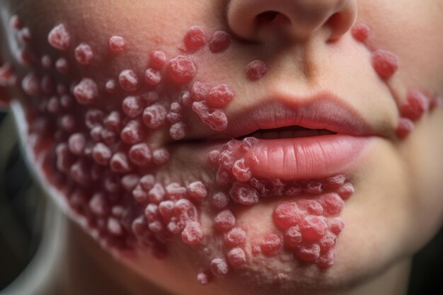 Photo a close up of a womans face with red bumps on it