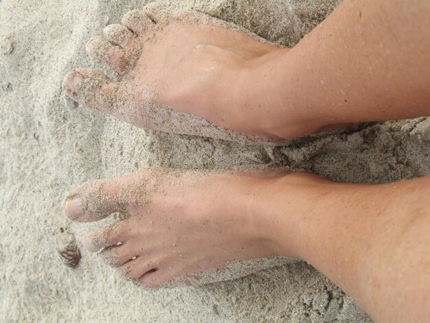 Close-up of womans legs on sand