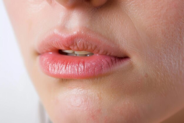 Photo close up of womans lips and nose