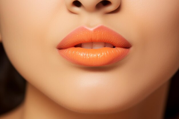 A close up of a womans lips with colorful lipstick