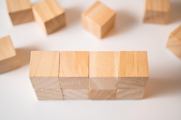 Close up wood block stacking Business concept Copy space