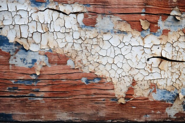 A close up of a wood texture that has a cracked and peeling paint