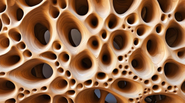 Крупный план деревянной бело-коричневой поверхности с отверстиями в ней