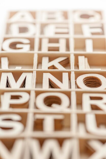 Close-up of wooden alphabets