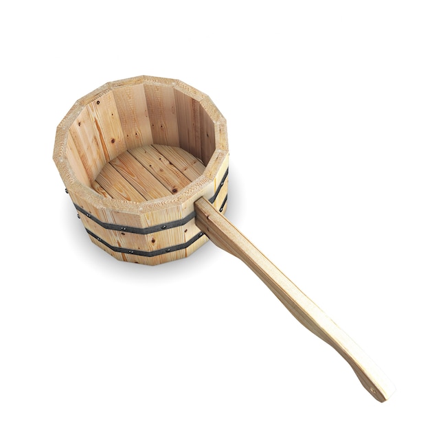 Close up on wooden bucket for a bath isolated