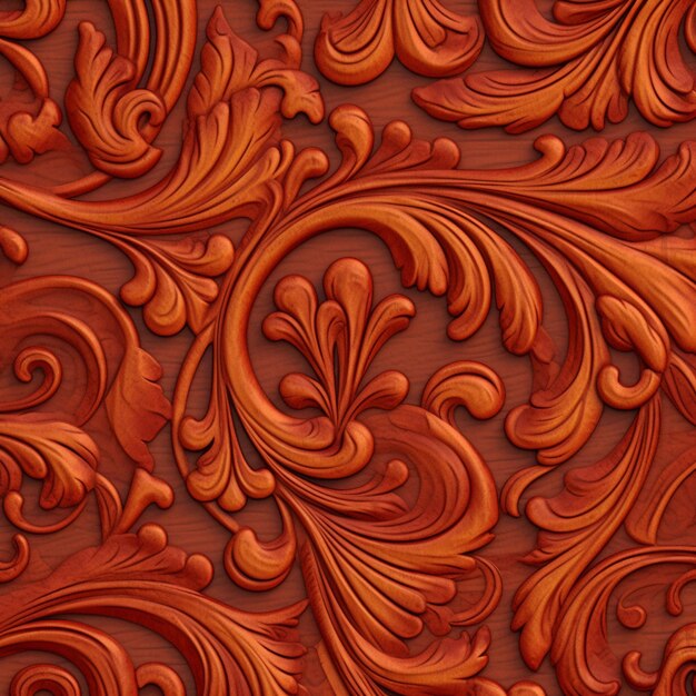 A close up of a wooden carving of a flower and leaf pattern generative ai