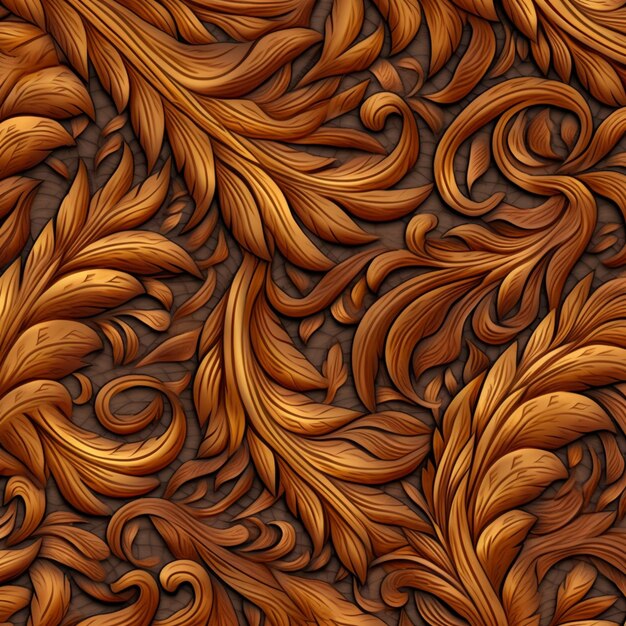 Photo a close up of a wooden carving pattern with swirls generative ai