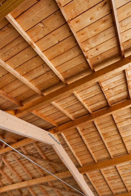 Close up of a wooden ceiling