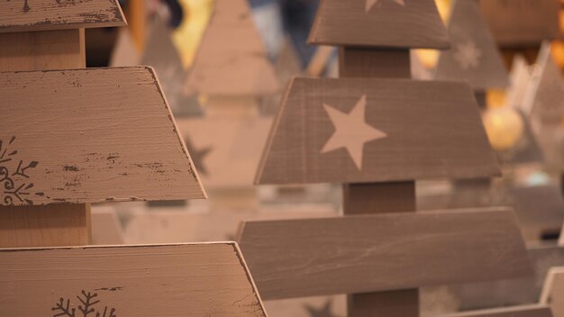 Close-up of wooden christmas trees