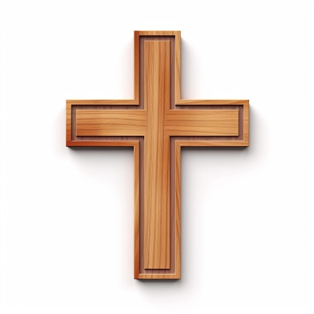 a close up of a wooden cross on a white background generative ai