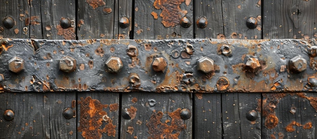 Photo close up of wooden door with rivets