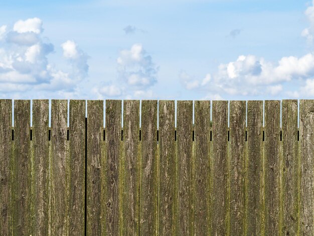 Photo close-up of wooden fence against sky