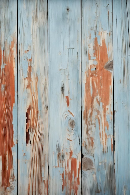 a close up of a wooden fence with peeling paint on it Generative AI