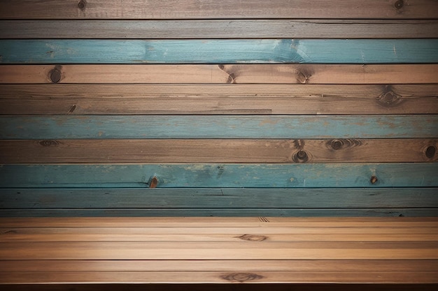 Close up on wooden floor and colorful wall