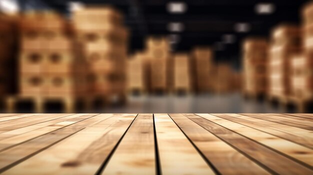 a close up of a wooden floor with a lot of boxes in the background generative ai