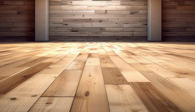 Photo a close up of a wooden floor with a white wall behind it