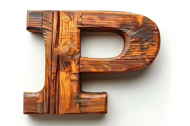 A close up of a wooden letter p