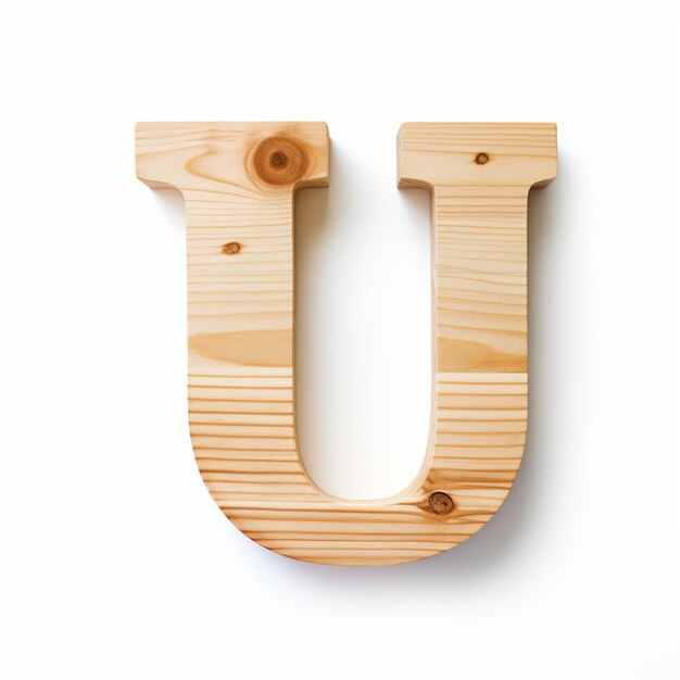 Foto un primo piano di una lettera di legno u su una superficie bianca generativa ai