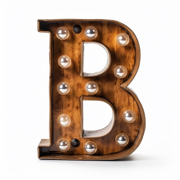 A close up of a wooden letter with lights on it generative ai