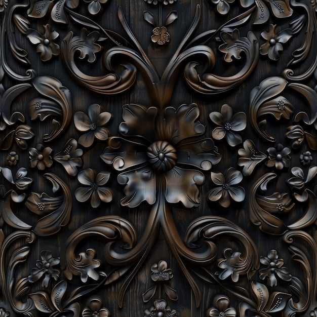 a close up of a wooden panel with a flower design generative ai