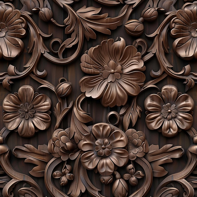 a close up of a wooden panel with a flower design generative ai