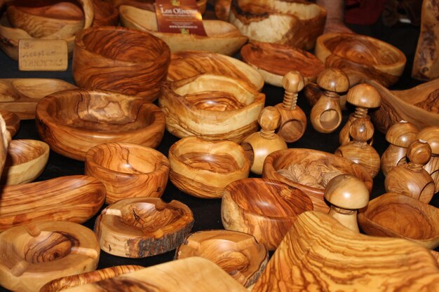 Close-up of wooden pots