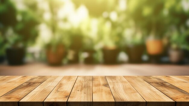 A close up of a wooden table with a blurry background generative ai