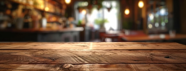 Близкий взгляд на деревянный стол с размытым фоном