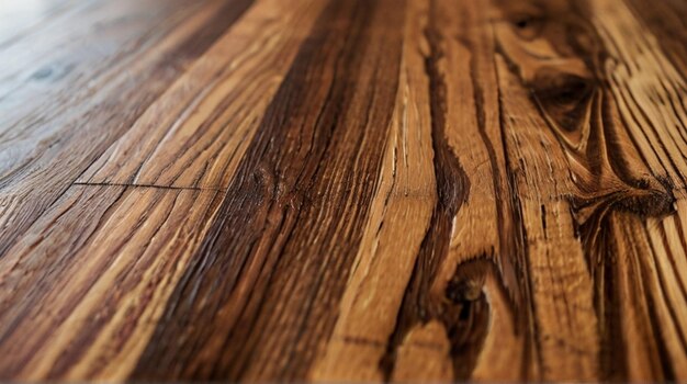 a close up of a wooden table with a brown and white pattern