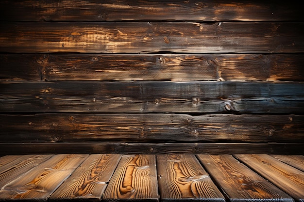 Foto un primo piano di un tavolo di legno con uno sfondo scuro