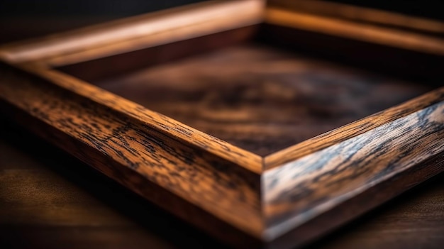 A close up of a wooden tray with the word's on it