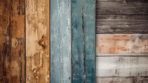 a close up of a wooden wall with different colors of wood generative ai