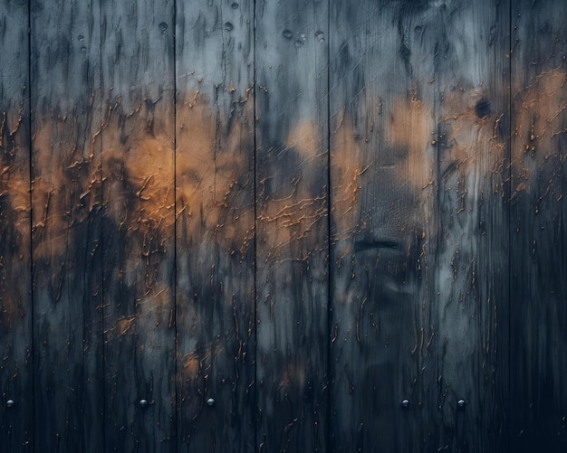 a close up of a wooden wall with orange and black paint on it