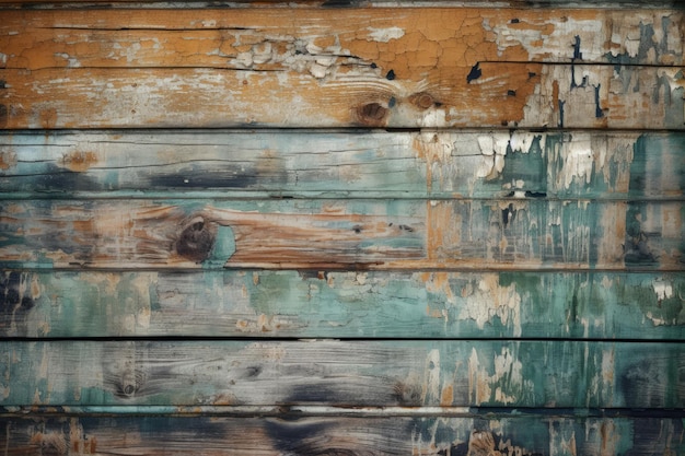 A close up of a wooden wall with peeling paint generative AI