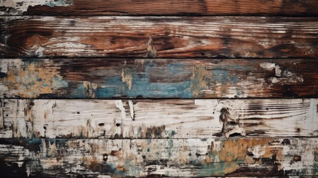 A close up of a wooden wall with peeling paint