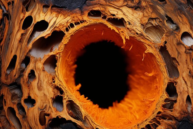 Close up of a woodpeckers hole in an oak tree trunk