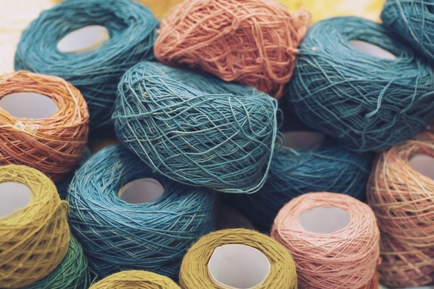 Close up of woolen balls of yarn balls Needlework 