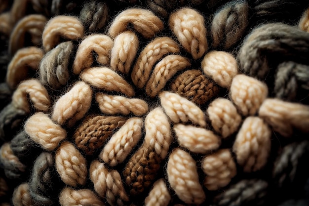 Close up of a woolen fabric knitting with a dark background Generative ai