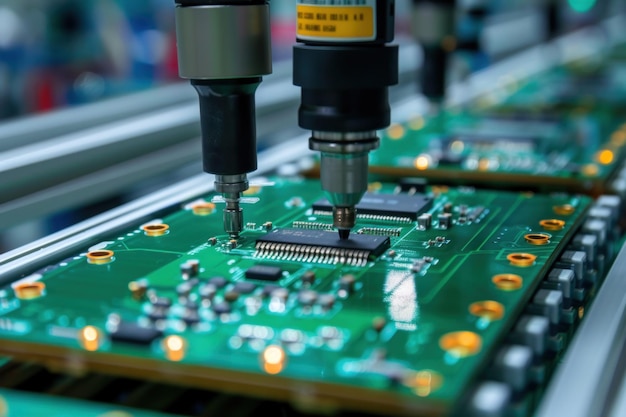 Close Up of a Working Machine on a Circuit Board