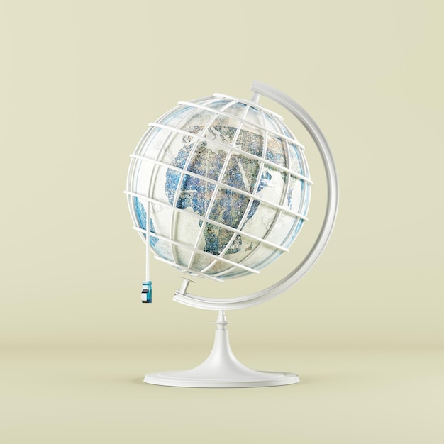 Photo close up world global mock up with cable wires internet network technology creative concept idea 3d