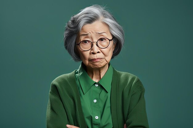 Photo close up of a worried old chinese woman