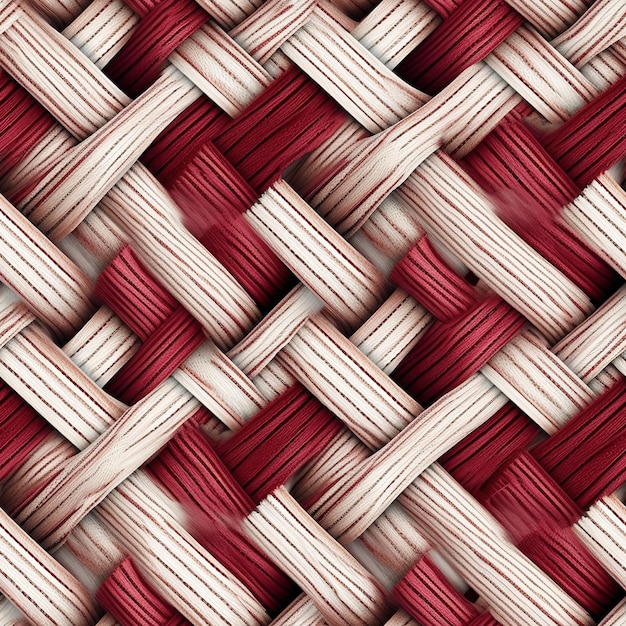 A close up of a woven pattern with red and white stripes.