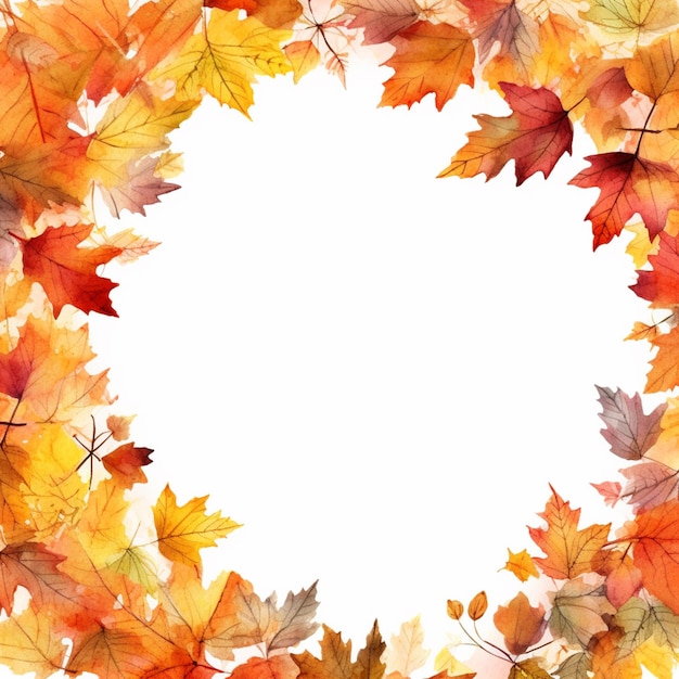 A close up of a wreath of autumn leaves on a white background generative ai
