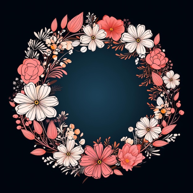 A close up of a wreath of flowers on a black background generative ai