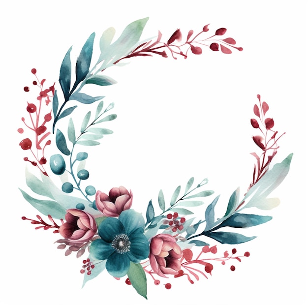a close up of a wreath of flowers and leaves on a white background generative ai