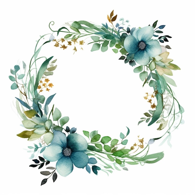 A close up of a wreath of flowers and leaves on a white background generative ai