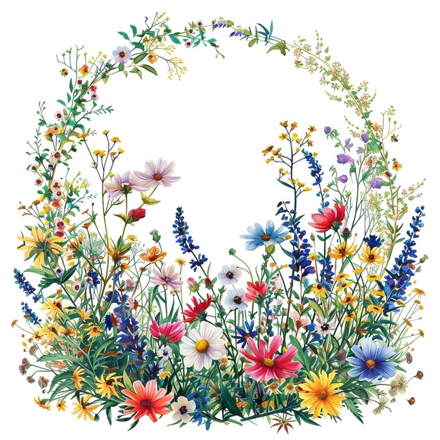 A close up of a wreath of flowers on a white background