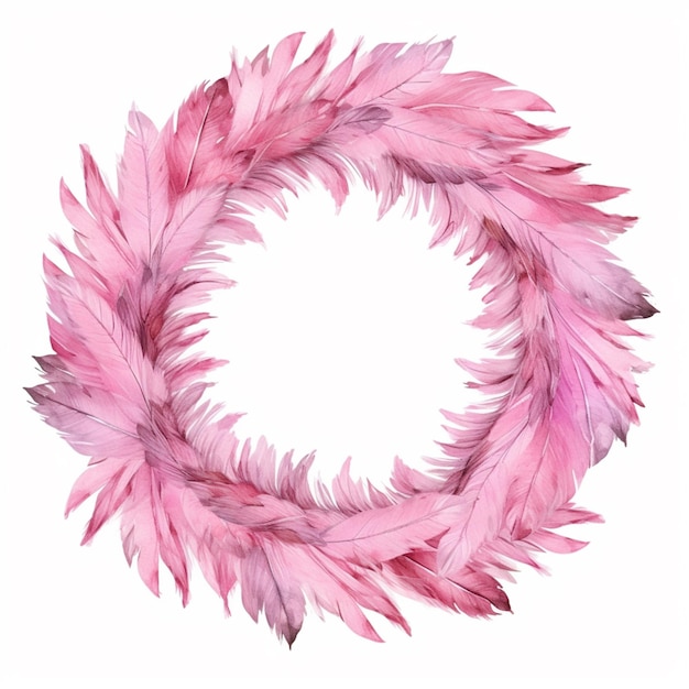 a close up of a wreath made of pink feathers on a white background generative ai